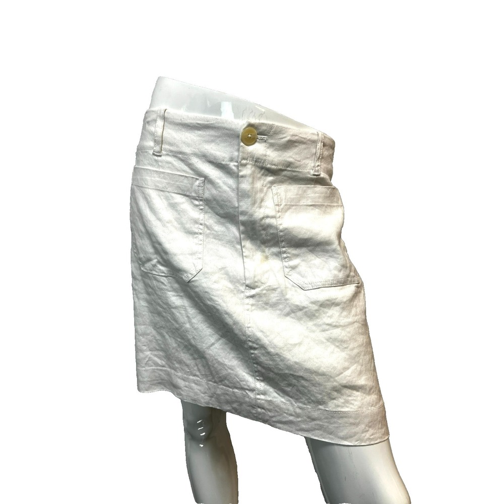 Mave by Anthropologie New A-Line Short Skirt White Linen Blend Front Closure, L